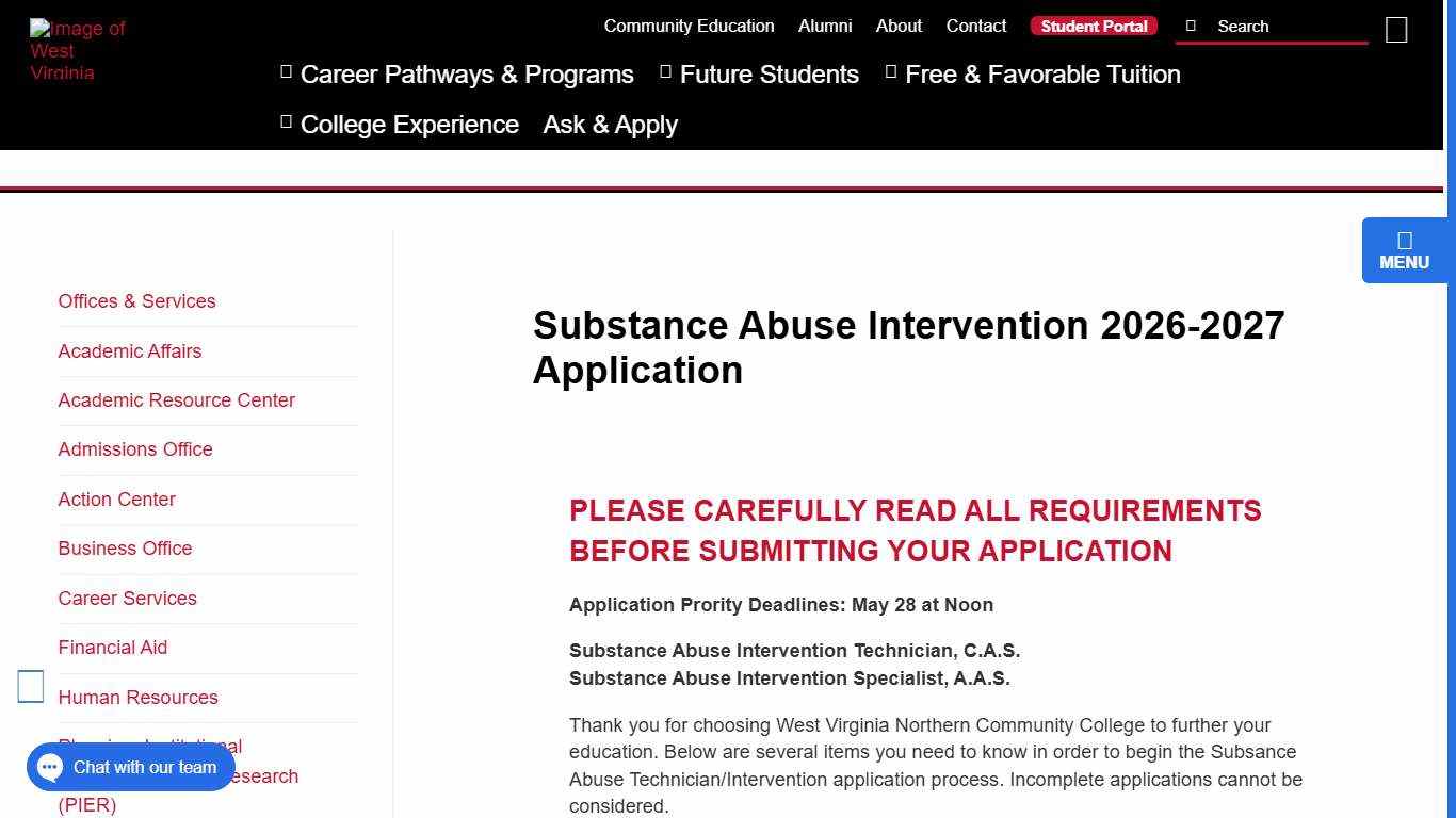 Substance Abuse Intervention 2026-2027 Application Offices And Services West Virginia Northern Community College You Belong Here