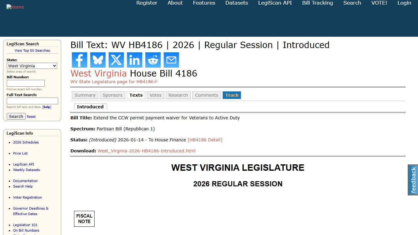 Bill Text: WV HB4186 2026 Regular Session Introduced LegiScan