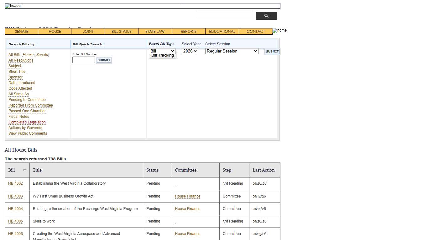 Bill Status - All Bills